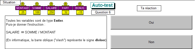 Test sur les variables, question 6