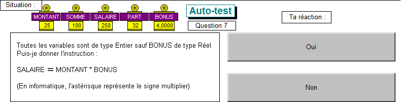 Test sur les variables, question 7