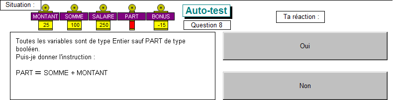 Test sur les variables, question 8