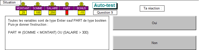 Test sur les variables, question 9